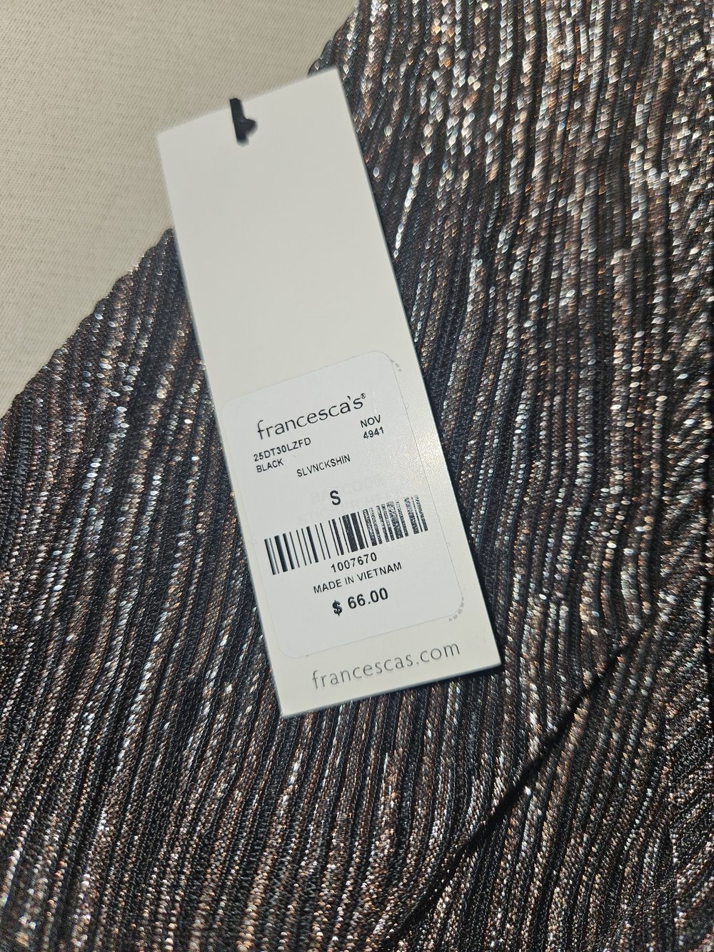 Francesca's Collections Black and Silver Tiered V-Neck Midi Dress - Picture 2 of 10